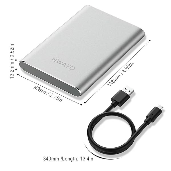 HWAYO 1TB Portable External Hard Drive USB3.1 Type C Ultra Slim 2.5 Inch Compatible with PC Laptop Mac Xbox One Silver - Image 5