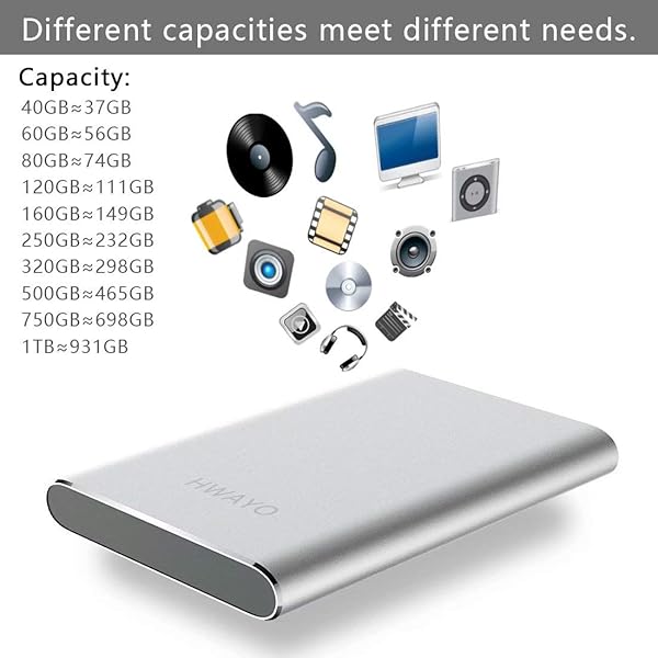 HWAYO 320GB Portable External Hard Drive USB3.1 Gen 1 Type C Ultra Slim 2.5 Inch Compatible with PC Laptop Mac Xbox One Silver - Image 8