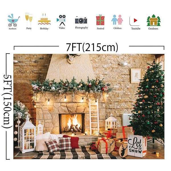 Haboke 7x5ft Christmas Fireplace Backdrop - Perfect for Holiday Photography & Xmas Party Decor - Image 8