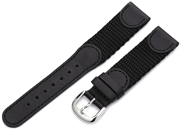 Hadley Roma Men's 16mm Black Swiss Army Style Nylon and Leather Watch Strap MSM866RA