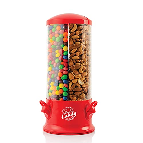 Handy Gourmet The Original Polystyrene Triple Candy Machine - Fun Candy & Nut Dispenser - New & Improved (Red) - 360 Degree and 3 Compartments