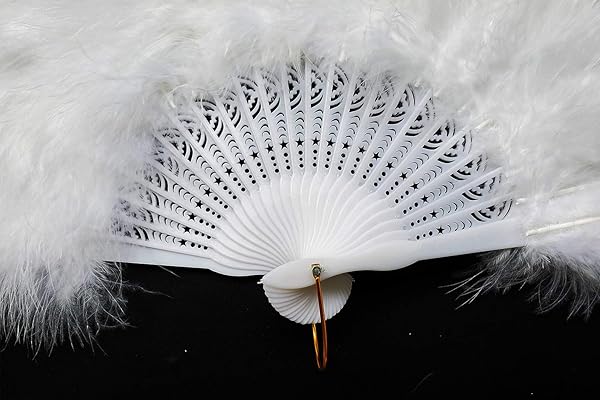 Happy Feather Handheld Marabou Fan - 1920s Vintage Flapper Style for Costume Parties & Dancing - Elegant White Accessory - Image 4