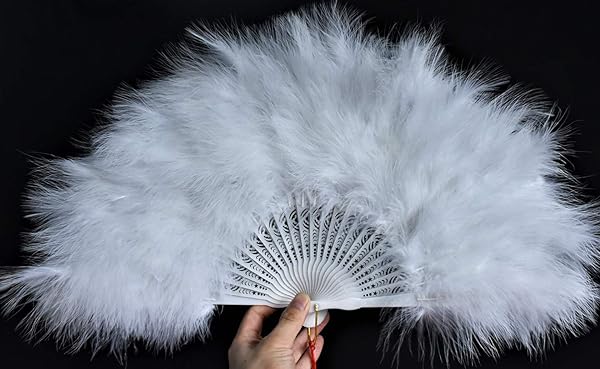 Happy Feather Handheld Marabou Fan - 1920s Vintage Flapper Style for Costume Parties & Dancing - Elegant White Accessory - Image 6