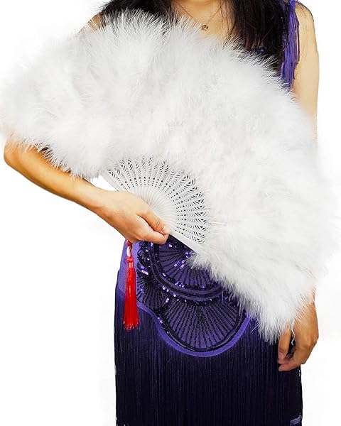 Happy Feather Handheld Marabou Fan - 1920s Vintage Flapper Style for Costume Parties & Dancing - Elegant White Accessory - Image 2