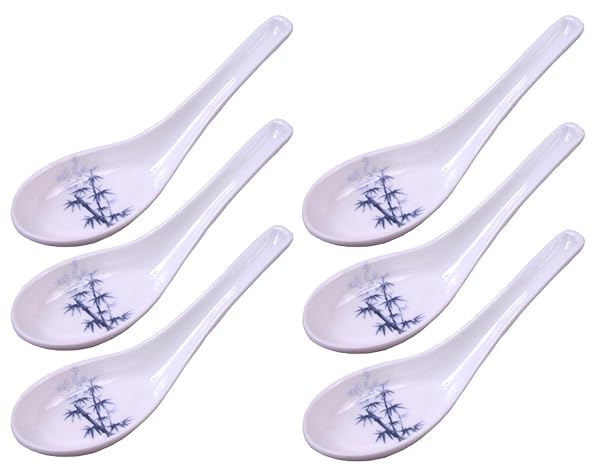 Happy Sales 6-Pack Melamine Spoons: Blue Bamboo Design for Soba, Rice & Won Ton Soup