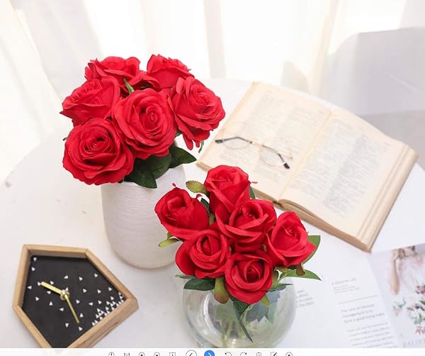 12PCS Realistic Silk Roses Bouquet - Long Stem Artificial Flowers for Home & Wedding Decor - A-Red - Image 4