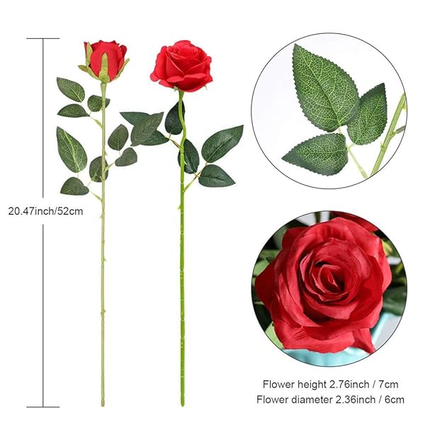 12PCS Realistic Silk Roses Bouquet - Long Stem Artificial Flowers for Home & Wedding Decor - A-Red - Image 6