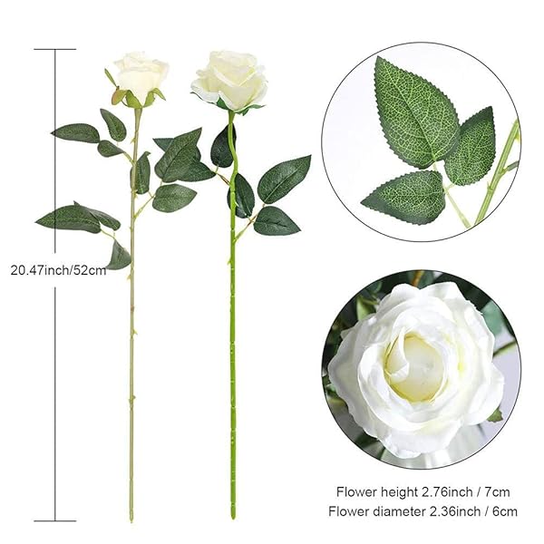 12PCS Realistic White Silk Roses Bouquet - Perfect for Home, Wedding & Party Decor - Image 3