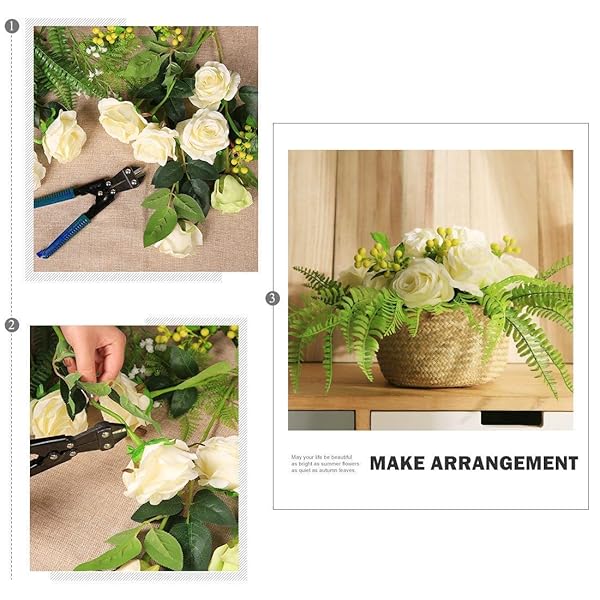 12PCS Realistic White Silk Roses Bouquet - Perfect for Home, Wedding & Party Decor - Image 8