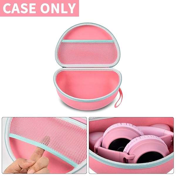 Headphone Case for Riwbox CT-7 Pink/for Jack CT-7S Cat Green 3.5mm/ for iClever IC-HS01/for Picun/for FosPower Bluetooth Wireless Over-Ear Headphones Headset for Kids-Box Only,Pink - Image 4