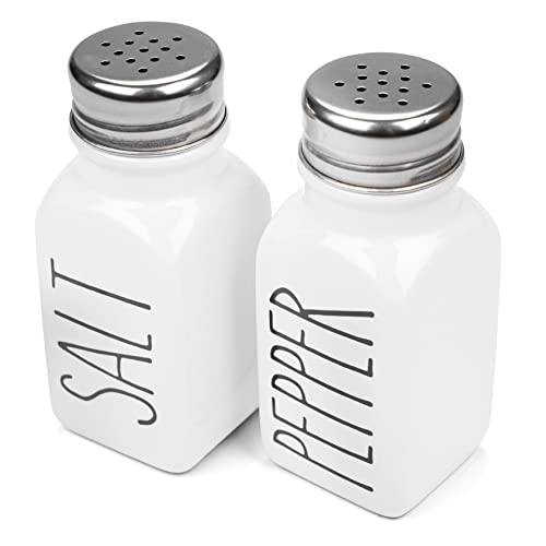 Heartland Home Farmhouse Ceramic Salt and Pepper Shakers Set 100 Percent Stoneware Kitchen Essential with Extra Lids White Shaker Set
