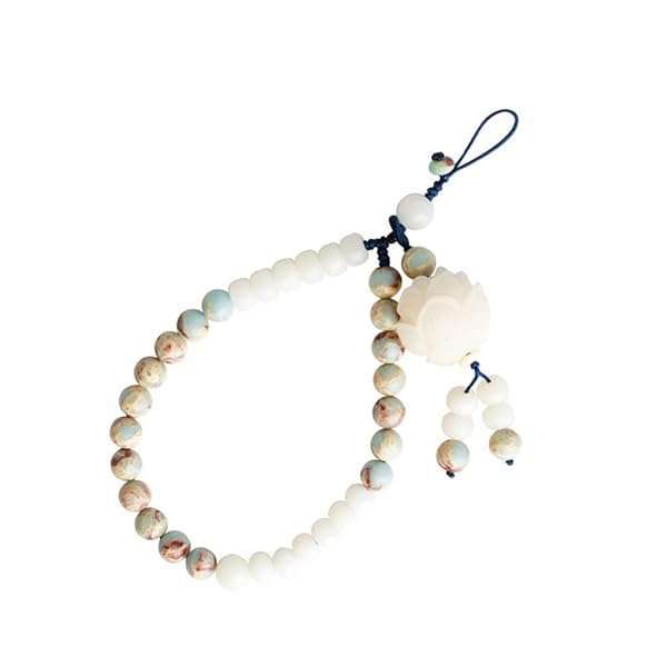 Stylish Hemobllo Phone Lanyard with Chinese Stone Bodhi Beads - Green & White Wrist Strap for Mobile Phones