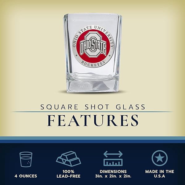 Heritage Pewter Ohio State Square Shot Glass Hand Sculpted 1.5 Ounce Intricately Crafted Metal Pewter Alma Mater Inlay - Image 3