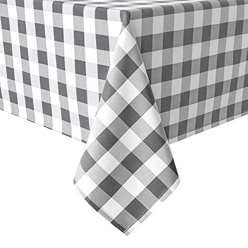 Stain Resistant Checkered Tablecloth - 54x54 Inch Waterproof Grey & White Gingham for Dining Room