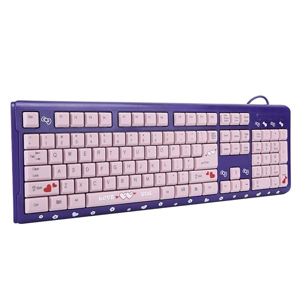 Hilitand USB Keyboard 104 Keys Wired Ergonomic Design with Drainage Holes Plug and Play Purple Powder