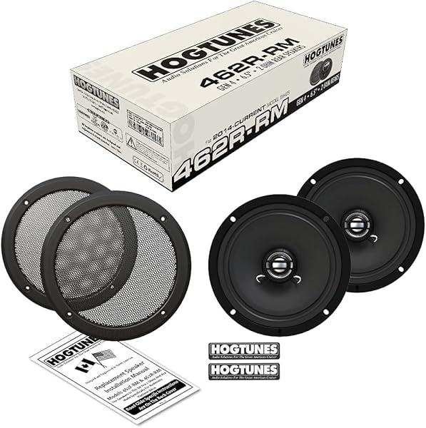 Hogtunes 462R-RM 6.5 Inch Rear Speakers with Grills for 2014 to Current Harley Davidson Motorcycles 2 Pack