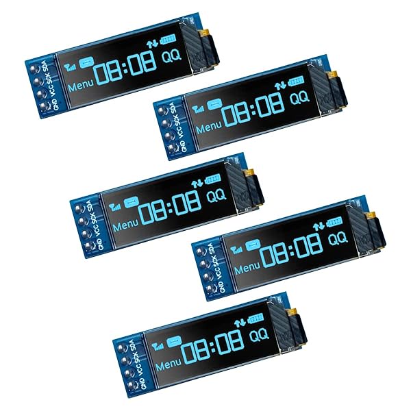 Hosyond Hosyond 5 Pcs 0.91 Inch I2C OLED Display Module for Arduino & Raspberry Pi - Blue Screen, 3.3V-5V Compatible