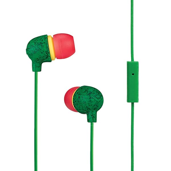 Marley House of Marley Little Bird: Eco-Friendly Wired Earphones with Microphone & Noise Isolation - Rasta Design
