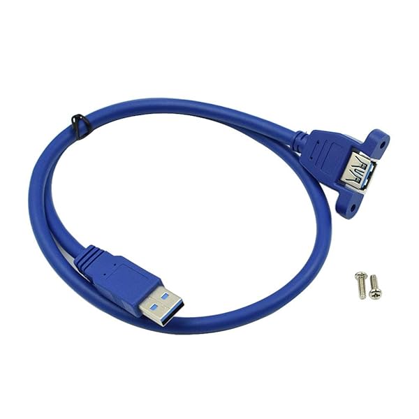 Hxchen 60cm Super Speed USB 3.0 Type A Male to Female Extension Cable Panel Mount Blue 1 Pc - Image 2