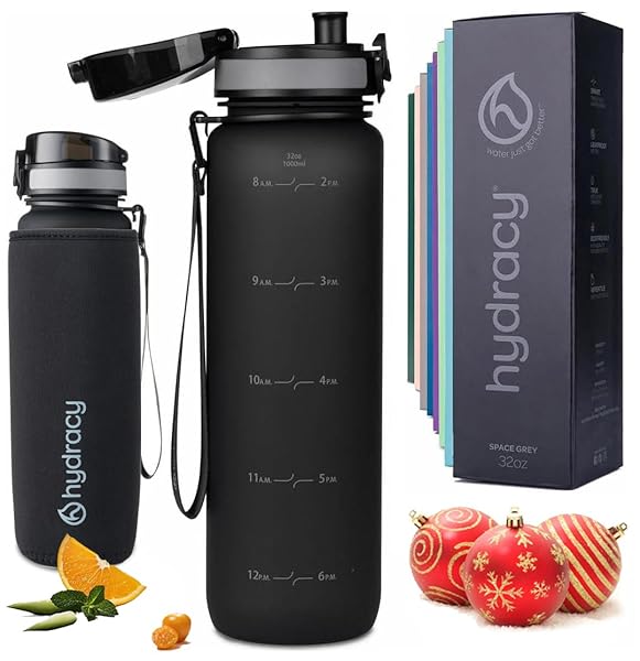 Hydracy 32 oz Water Bottle with Time Marker & Straw - Perfect Reusable Gym & Bike Bottle Gift