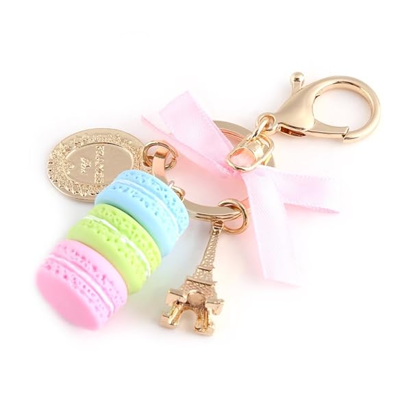 Hztyyier Colorful Eiffel Tower Keychain & Macaroon Bag Pendant - Adorable Alloy Charm for Car & Decor
