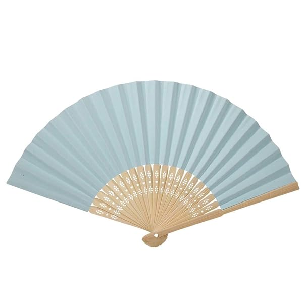 Hztyyier Light Blue Folding Fan - Handheld Paper Fan for Weddings, Festivals & Parties | Elegant Decoration - Image 2