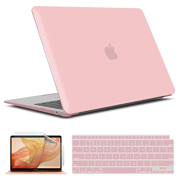 IBENZER Hard Shell Case and Keyboard Cover for 2022 2021 2020 MacBook Air 13 inch M1 A2337 A2179 A1932 Rose Quartz AT13RQ2
