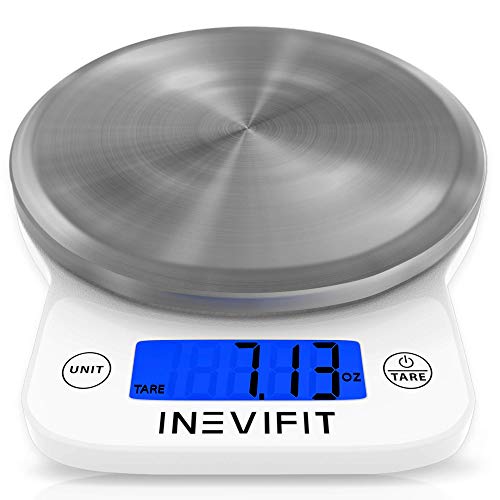 INEVIFIT Digital Kitchen Scale Highly Accurate Multifunction Food Scale 13 lbs 6kgs Max Clean Modern White Premium Stainless Steel Finish