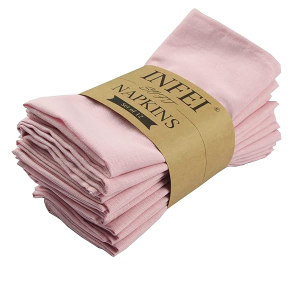 INFEI Pink Cotton Linen Napkins Set of 12 - 40x40 cm Dinner Cloths for Events & Home Use