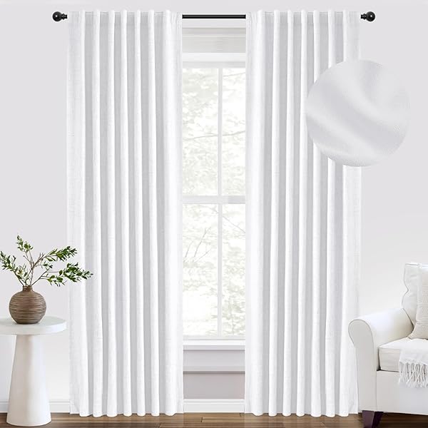 INOVADAY 100% Blackout Curtains 96 Inches Length Set of 2 Thermal Insulated Bright White Drapes for Bedroom Back Tab Rod Pocket