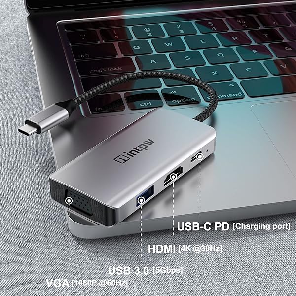 INTPW USB C to VGA & HDMI 4K Multiport Adapter for MacBook Pro, iPad Pro, Dell XPS & Nintendo Switch - Image 4