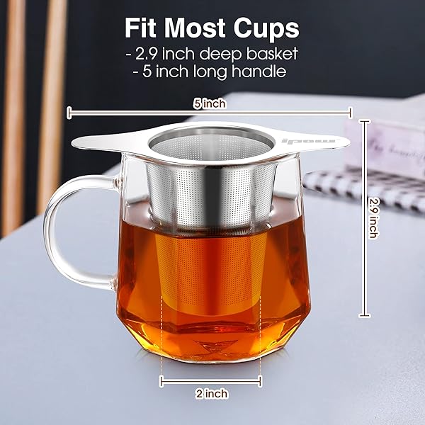 IPOW 2 Pack Extra Fine Mesh Coffee Filter with Coaster Lid and Double-sided Handle Food-grade Stainless Steel Tea Infuser for Loose Tea - Image 4