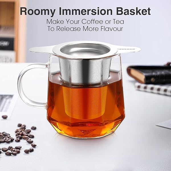 IPOW 2 Pack Extra Fine Mesh Coffee Filter with Coaster Lid and Double-sided Handle Food-grade Stainless Steel Tea Infuser for Loose Tea - Image 5