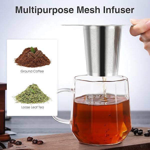 IPOW 2 Pack Extra Fine Mesh Coffee Filter with Coaster Lid and Double-sided Handle Food-grade Stainless Steel Tea Infuser for Loose Tea - Image 7