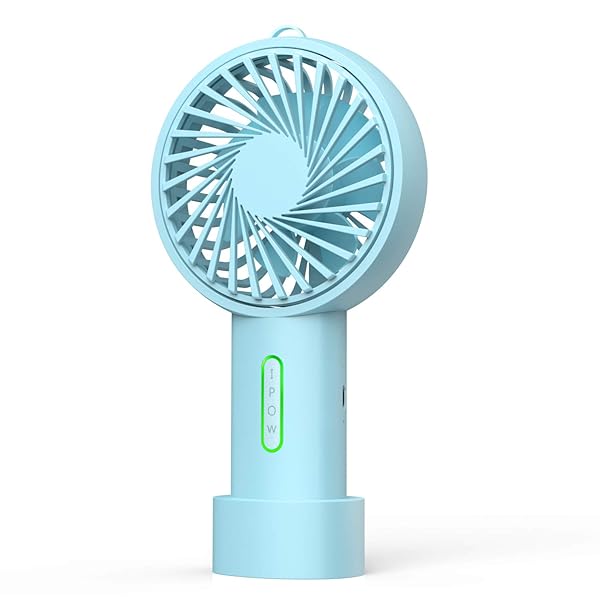 IPOW Mini Portable Fan - 3 Speed, Adjustable Angle, USB Rechargeable, Small Desk and Travel Fan - Mint Blue