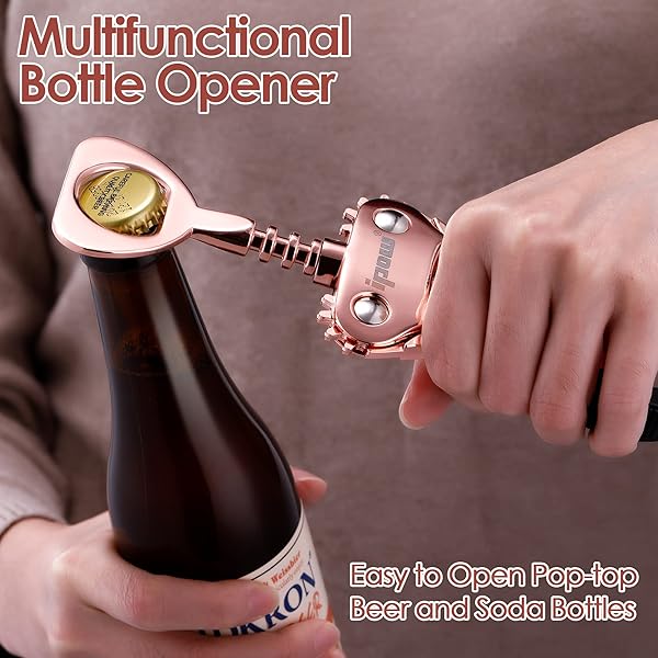 IPOW Wine Opener, Zinc Alloy Wine Bottle Opener, Wing Corkscrew Heavy Duty, Manual Multifunctional Cork Screw for Waiter,Rose Gold - Image 3