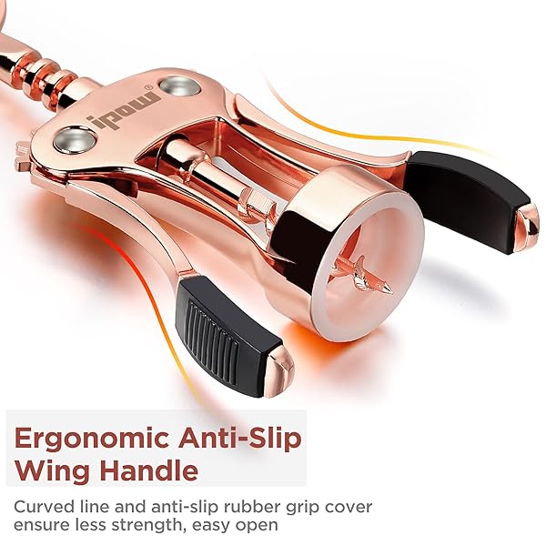 IPOW Wine Opener, Zinc Alloy Wine Bottle Opener, Wing Corkscrew Heavy Duty, Manual Multifunctional Cork Screw for Waiter,Rose Gold - Image 5