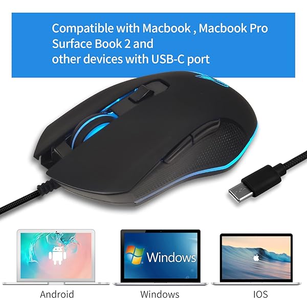 Buy IULONEE USB Type C Wired Mouse - Silent Optical Gaming Mouse with 7 LED Backlight, 2400 DPI for PC, Laptop & MacBook - Image 3