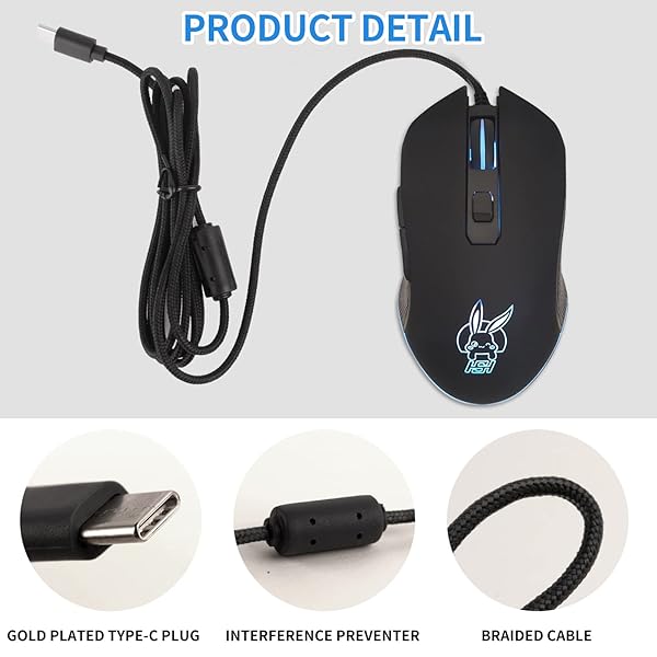 Buy IULONEE USB Type C Wired Mouse - Silent Optical Gaming Mouse with 7 LED Backlight, 2400 DPI for PC, Laptop & MacBook - Image 7