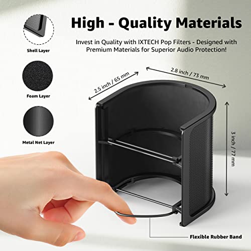 IXTECH Microphone Pop Filter, Mic Pop Screen with Metal Mesh and Foam Filter, Handheld Mic Windscreen Cover Pop Shield, Noise Shield Microphone - Image 2