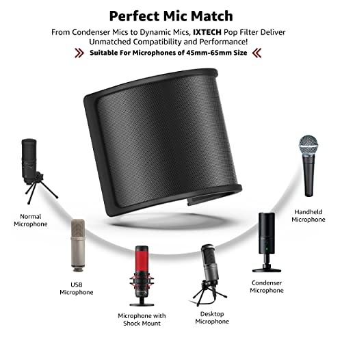 IXTECH Microphone Pop Filter, Mic Pop Screen with Metal Mesh and Foam Filter, Handheld Mic Windscreen Cover Pop Shield, Noise Shield Microphone - Image 3