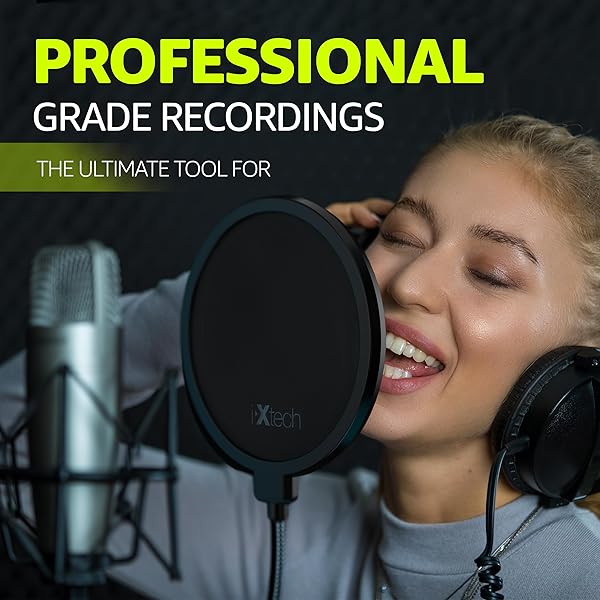 IXTECH Pop Filter for Mic Microphone, Blue Yeti Mic Pop Filter Dual Layered Wind Pop Screen with a Flexible 360 Degree Gooseneck Clip Stabilizing. - Image 7