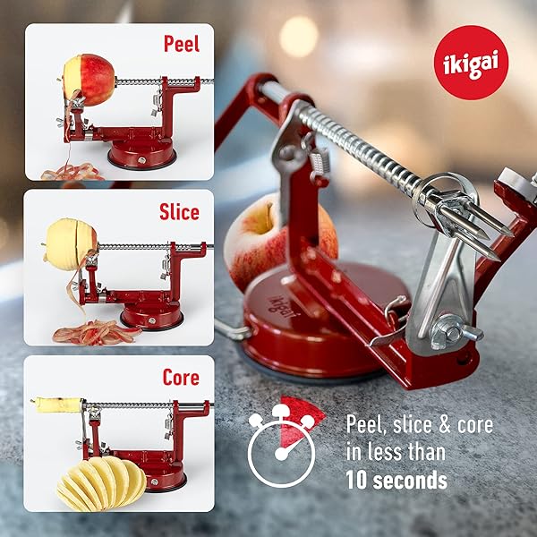 Best Ikigai Apple Peeler Slicer Corer with Suction Base & 3 Extra Blades - Top Rated Old Fashioned Apple Peeler Machine - Image 3