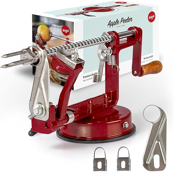 Ikigai Best Ikigai Apple Peeler Slicer Corer with Suction Base & 3 Extra Blades - Top Rated Old Fashioned Apple Peeler Machine