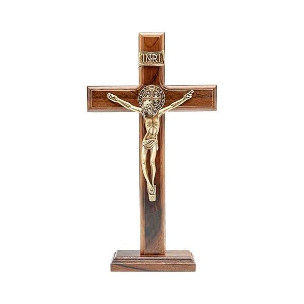 Antique Gold Intercession Wall & Table Wood Cross Crucifix - 10 Inch Religious Decor