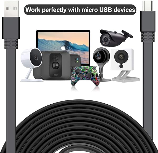 Itramax 30 FT Micro USB Power Cable 2 Pack Flat Charger for Wyze Cam V3 V4 Yi Cam Nest Cam Blink Mini XT Arlo Q Zmodo - Image 6