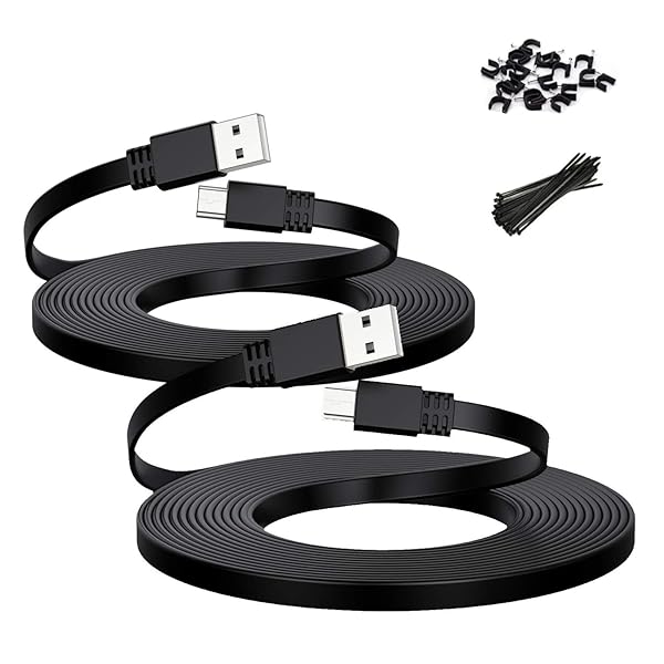 Itramax 30 FT Micro USB Power Cable 2 Pack Flat Charger for Wyze Cam V3 V4 Yi Cam Nest Cam Blink Mini XT Arlo Q Zmodo