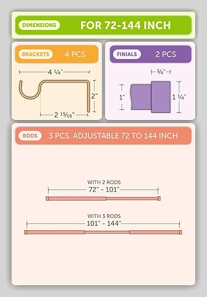 Ivilon 1-Inch Drapery Curtain Rod with End Cap - Satin Nickel, 72-144 Inch Adjustable - Image 7