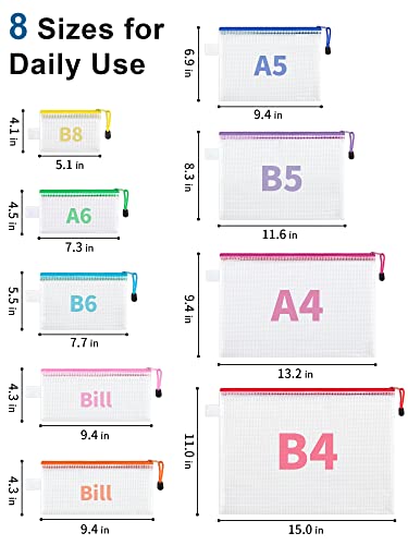 JARLINK 24pcs Mesh Zipper Pouch 12 Colors, 8 Sizes Waterproof Zipper Bags for Board Games Storage, Organization Pouches for School Supplies, Office - Image 2