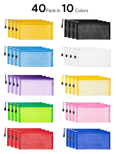 JARLINK 40 Pack 10 Colors Zipper Mesh Pouch, Storage Pencil Pouches, Multipurpose Pencil Pouch Bulk for School and Office Supplies, Cosmetics Travel Accessories, Multicolor - Image 4